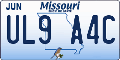 MO license plate UL9A4C