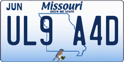 MO license plate UL9A4D