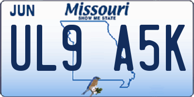 MO license plate UL9A5K