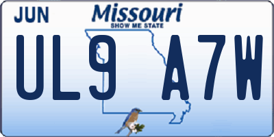 MO license plate UL9A7W