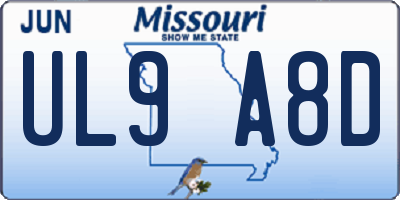 MO license plate UL9A8D
