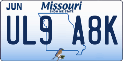 MO license plate UL9A8K