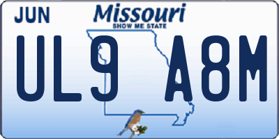 MO license plate UL9A8M