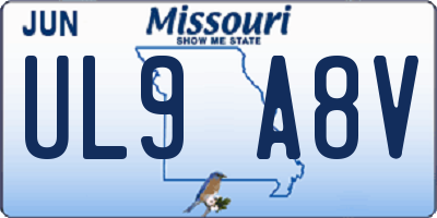 MO license plate UL9A8V