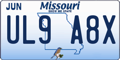 MO license plate UL9A8X