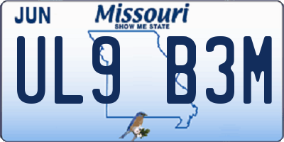 MO license plate UL9B3M