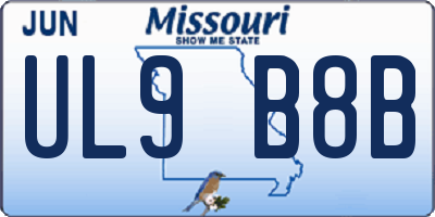 MO license plate UL9B8B