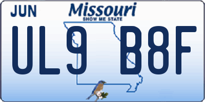 MO license plate UL9B8F