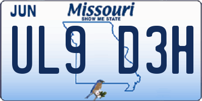 MO license plate UL9D3H