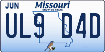 MO license plate UL9D4D