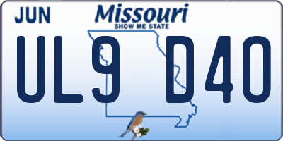 MO license plate UL9D4O