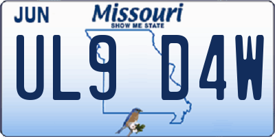 MO license plate UL9D4W