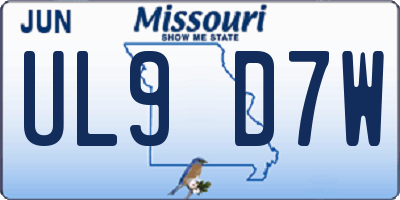 MO license plate UL9D7W