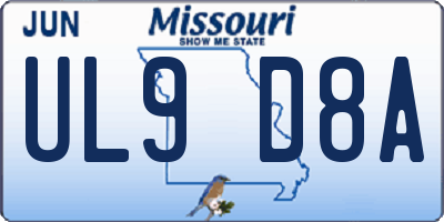 MO license plate UL9D8A