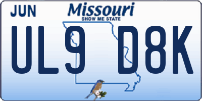 MO license plate UL9D8K
