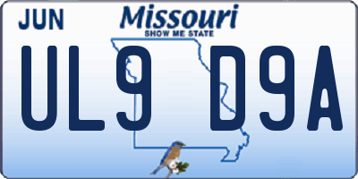 MO license plate UL9D9A
