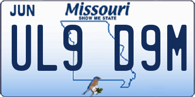 MO license plate UL9D9M