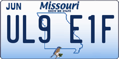 MO license plate UL9E1F