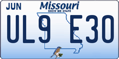 MO license plate UL9E3O