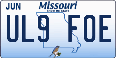 MO license plate UL9F0E
