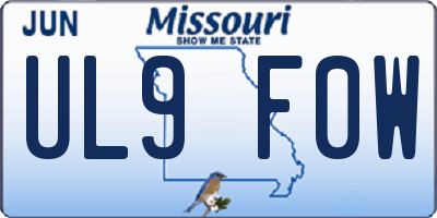 MO license plate UL9F0W