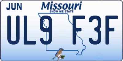 MO license plate UL9F3F