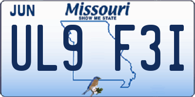 MO license plate UL9F3I