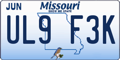 MO license plate UL9F3K