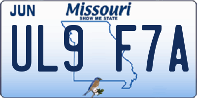 MO license plate UL9F7A
