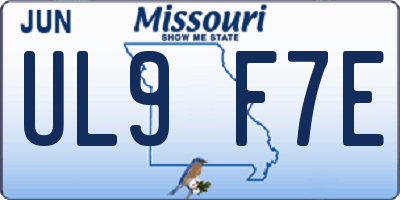 MO license plate UL9F7E