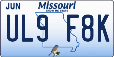 MO license plate UL9F8K
