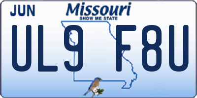MO license plate UL9F8U