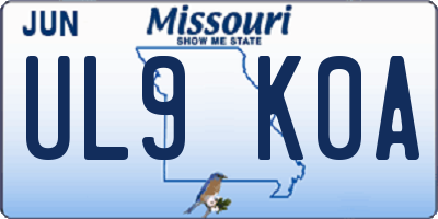MO license plate UL9K0A