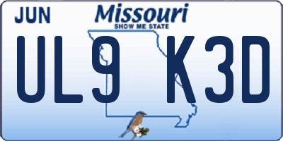 MO license plate UL9K3D