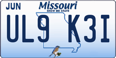 MO license plate UL9K3I