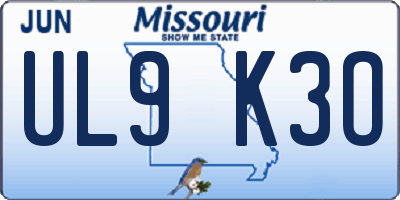 MO license plate UL9K3O