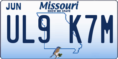 MO license plate UL9K7M
