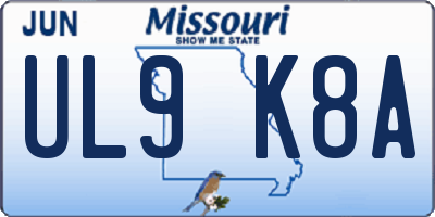 MO license plate UL9K8A