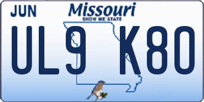 MO license plate UL9K8O