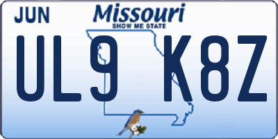 MO license plate UL9K8Z