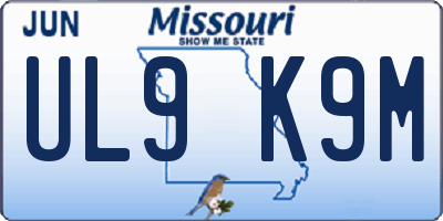MO license plate UL9K9M