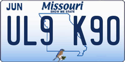 MO license plate UL9K9O