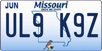 MO license plate UL9K9Z
