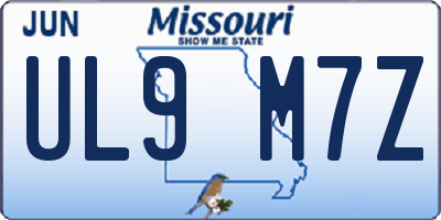 MO license plate UL9M7Z