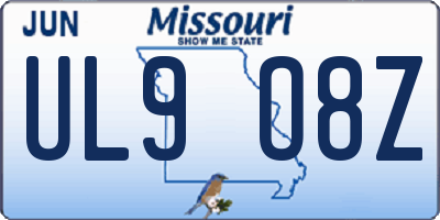MO license plate UL9O8Z