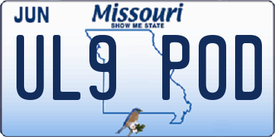 MO license plate UL9P0D