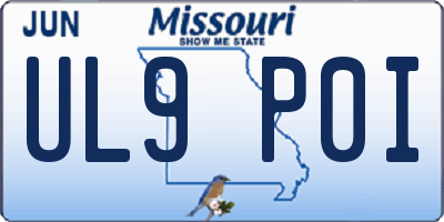 MO license plate UL9P0I