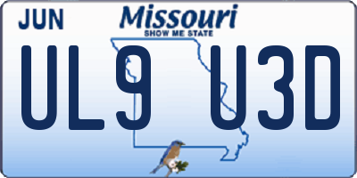 MO license plate UL9U3D