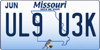 MO license plate UL9U3K