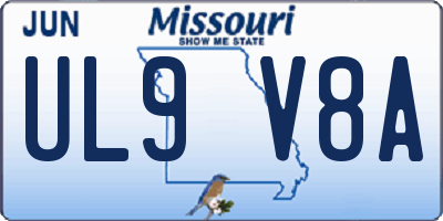 MO license plate UL9V8A